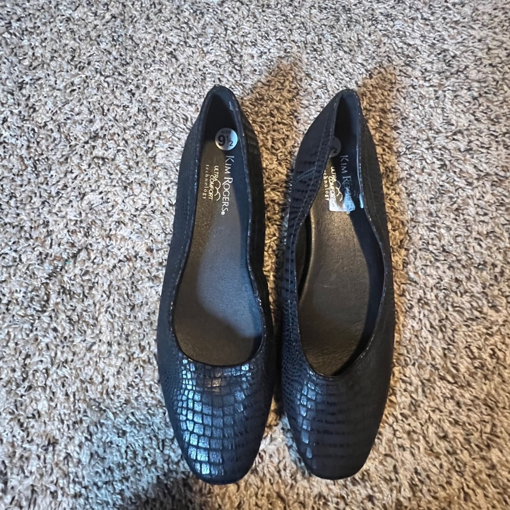 Kim Rogers Devyn Black Croc Embossed Ultra Comfort Ballet Flats Womens 9.5M